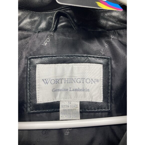 Worthington Genuine Lambskin Full Zip Black Leather Jacket Women's 1X - Picture 2 of 11